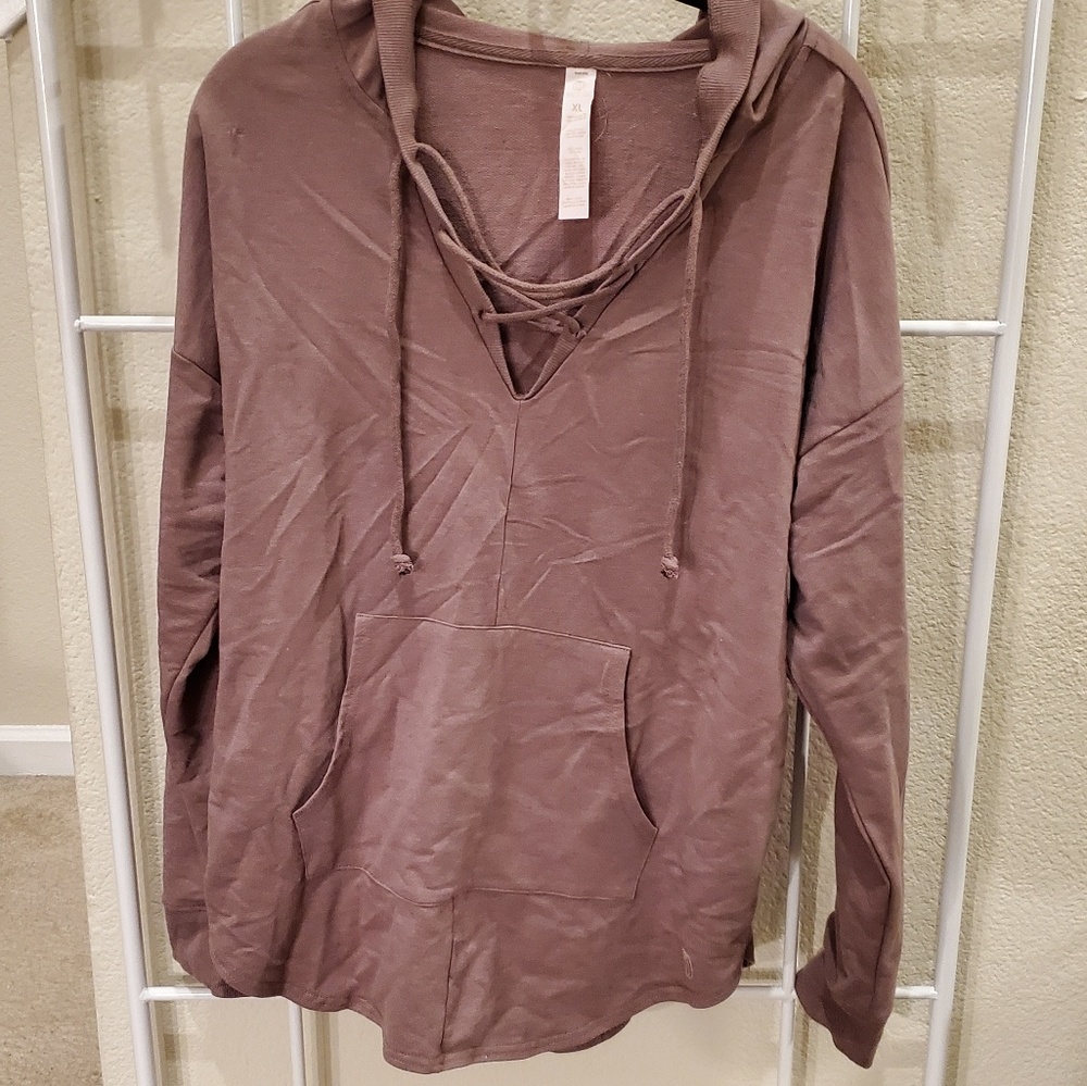 Tan, cotton, hoodie.